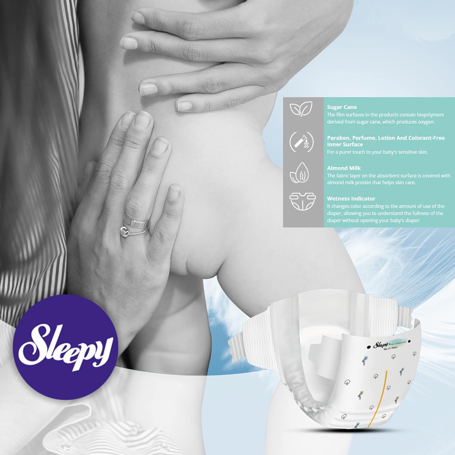 SOHO, Bio-Natural Sleepy Baby Diapers, Made from Organic Cotton and Bamboo Extract, Ultimate Comfort and Dryness, Wetness Indicator, Perfume-Free Inner Surface, (6 XL 15-27 Kg, Count-16Pcs) - Image 3